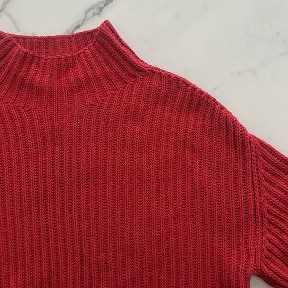 GAP Shaker Stitch Turtleneck Sweater Red Fisherman Chunky Knit Sz Large Holiday - Picture 9 of 12